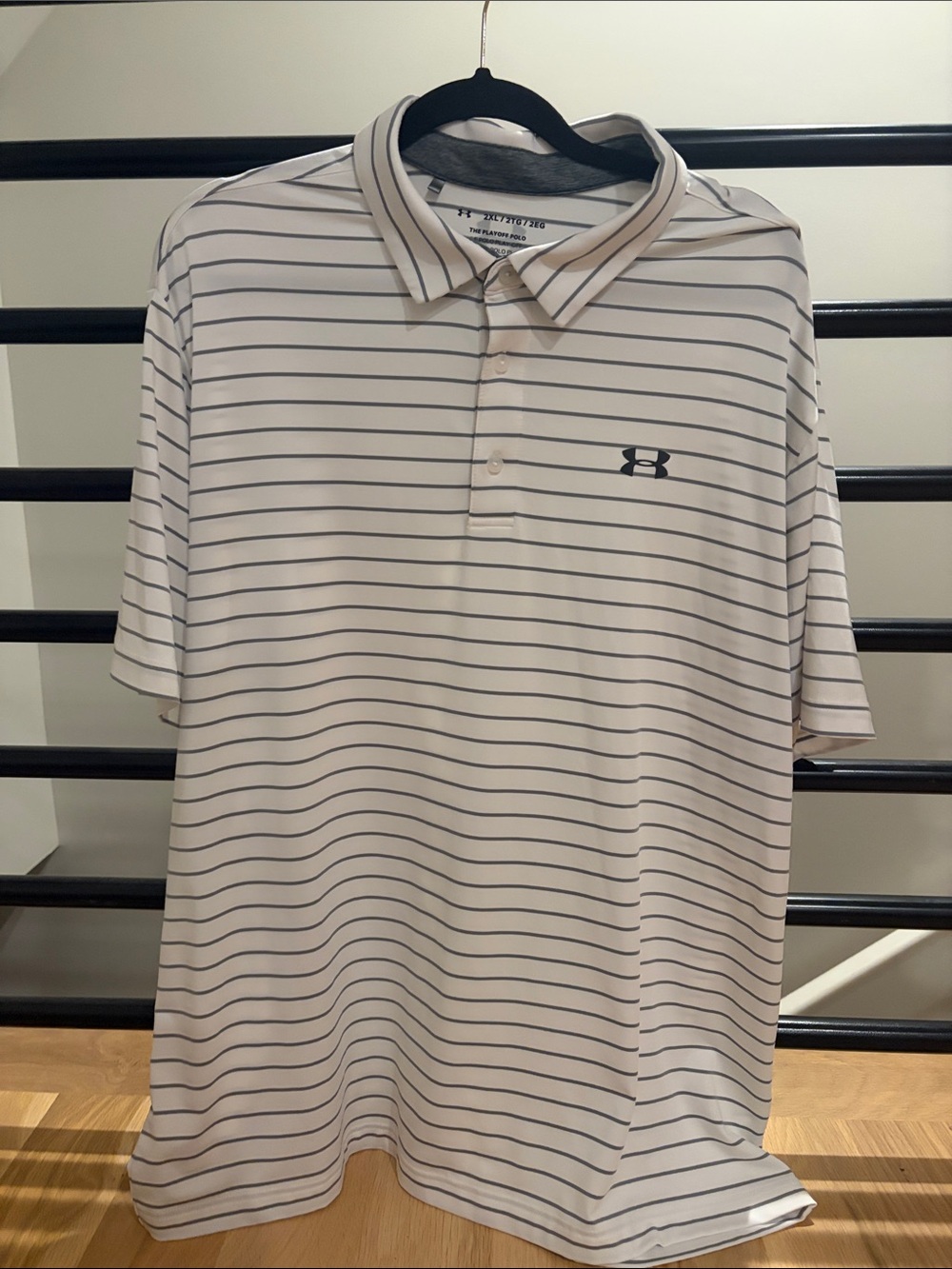 Under Armour White Polo with Thin Gray Stripes